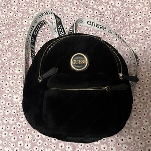 GUESS Black Velvet Backpack with Logo Straps